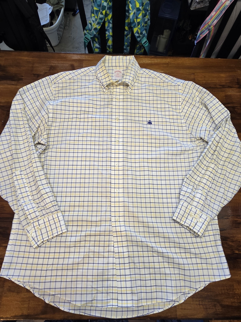 Brooks Brothers Yellow & Blue Plaid Cotton Oxford Shirt | L | Preppy Old Money